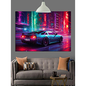 Neon Işıklı Spor Araba Dekoratif Kanvas - Mdf Ahşap Tablo 70x100 cm