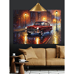 Yağmurlu Sokakta Klasik Araba Dekoratif Kanvas - Mdf Ahşap Tablo 70x100 cm