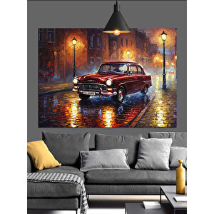 Yağmurlu Sokakta Klasik Araba Dekoratif Kanvas - Mdf Ahşap Tablo 70x100 cm