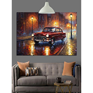 Yağmurlu Sokakta Klasik Araba Dekoratif Kanvas - Mdf Ahşap Tablo