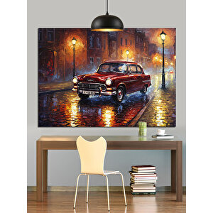 Yağmurlu Sokakta Klasik Araba Dekoratif Kanvas - Mdf Ahşap Tablo