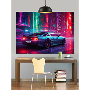 Neon Işıklı Spor Araba Dekoratif Kanvas - Mdf Ahşap Tablo 50x70 cm