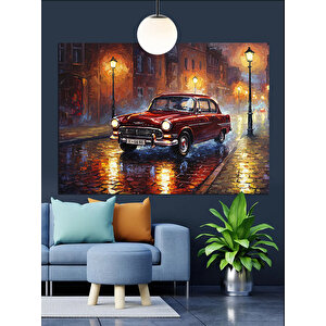 Yağmurlu Sokakta Klasik Araba Dekoratif Kanvas - Mdf Ahşap Tablo 50x70 cm