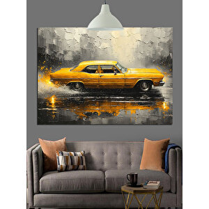 Yağmurlu Yolda Sarı Araba Dekoratif Kanvas - Mdf Ahşap Tablo 70x100 cm