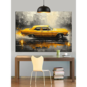 Yağmurlu Yolda Sarı Araba Dekoratif Kanvas - Mdf Ahşap Tablo 70x100 cm