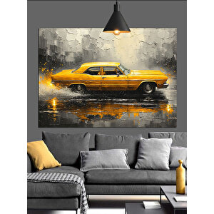 Yağmurlu Yolda Sarı Araba Dekoratif Kanvas - Mdf Ahşap Tablo