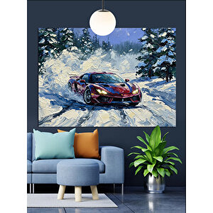 Karlı Dağda Spor Araba Dekoratif Kanvas - Mdf Ahşap Tablo 70x100 cm