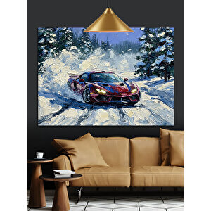 Karlı Dağda Spor Araba Dekoratif Kanvas - Mdf Ahşap Tablo