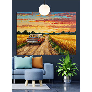 Bozkır Yolunda Klasik Araba Dekoratif Kanvas - Mdf Ahşap Tablo 70x100 cm