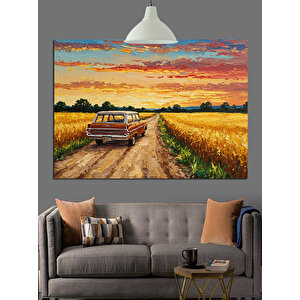 Bozkır Yolunda Klasik Araba Dekoratif Kanvas - Mdf Ahşap Tablo