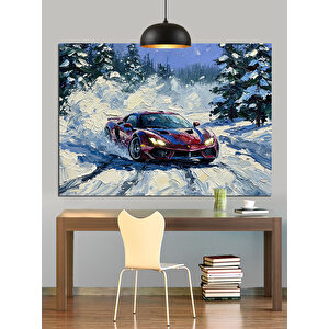 Karlı Dağda Spor Araba Dekoratif Kanvas - Mdf Ahşap Tablo 70x100 cm
