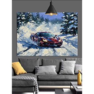 Karlı Dağda Spor Araba Dekoratif Kanvas - Mdf Ahşap Tablo