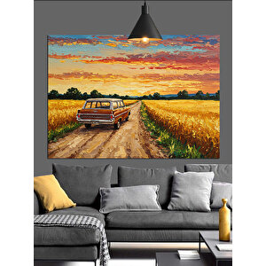 Bozkır Yolunda Klasik Araba Dekoratif Kanvas - Mdf Ahşap Tablo 70x100 cm