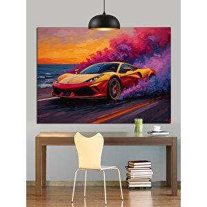 Renkli Dumanlı Spor Araba Dekoratif Kanvas - Mdf Ahşap Tablo