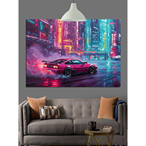Neon Sokak Arabası Dekoratif Kanvas - Mdf Ahşap Tablo