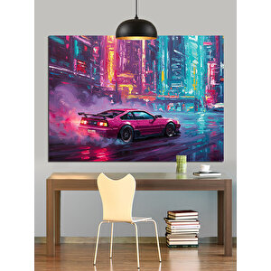 Neon Sokak Arabası Dekoratif Kanvas - Mdf Ahşap Tablo
