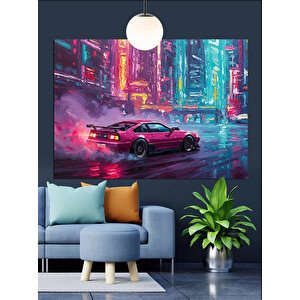Neon Sokak Arabası Dekoratif Kanvas - Mdf Ahşap Tablo 35x50 cm