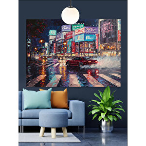 Neon Sokak Arabası Dekoratif Kanvas - Mdf Ahşap Tablo 70x100 cm