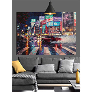 Neon Sokak Arabası Dekoratif Kanvas - Mdf Ahşap Tablo 70x100 cm