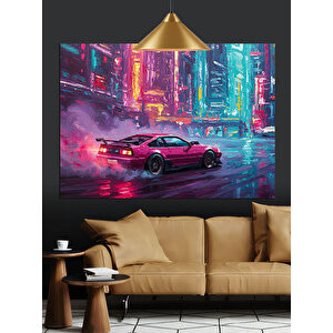 Neon Sokak Arabası Dekoratif Kanvas - Mdf Ahşap Tablo 70x100 cm