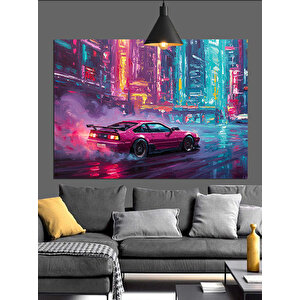Neon Sokak Arabası Dekoratif Kanvas - Mdf Ahşap Tablo 70x100 cm