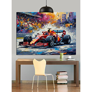 Kırmızı Formula Araba Dekoratif Kanvas - Mdf Ahşap Tablo 50x70 cm