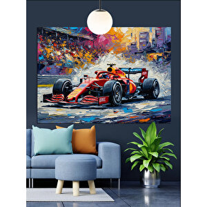 Kırmızı Formula Araba Dekoratif Kanvas - Mdf Ahşap Tablo 50x70 cm