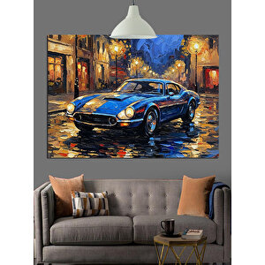 Yağmurlu Sokakta Mavi Araba Dekoratif Kanvas - Mdf Ahşap Tablo 70x100 cm