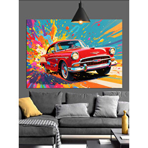 Renk Patlamalı Kırmızı Araba Dekoratif Kanvas - Mdf Ahşap Tablo 50x70 cm