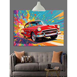 Renk Patlamalı Kırmızı Araba Dekoratif Kanvas - Mdf Ahşap Tablo 50x70 cm