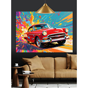 Renk Patlamalı Kırmızı Araba Dekoratif Kanvas - Mdf Ahşap Tablo