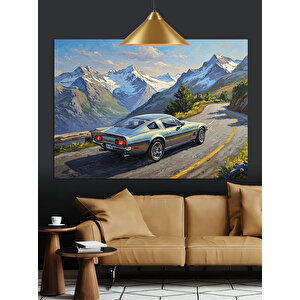 Dağ Yolunda Klasik Araba Dekoratif Kanvas - Mdf Ahşap Tablo 70x100 cm