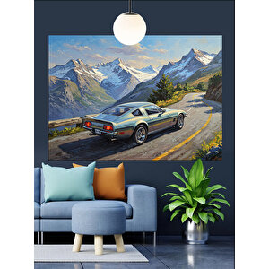 Dağ Yolunda Klasik Araba Dekoratif Kanvas - Mdf Ahşap Tablo 25x35 cm