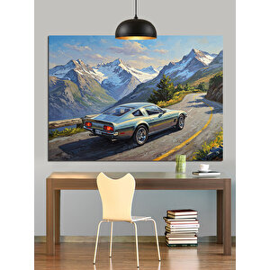 Dağ Yolunda Klasik Araba Dekoratif Kanvas - Mdf Ahşap Tablo
