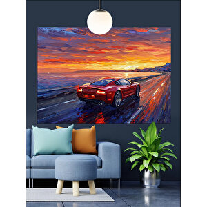 Kırmızı Spor Araba Dekoratif Kanvas - Mdf Ahşap Tablo 70x100 cm