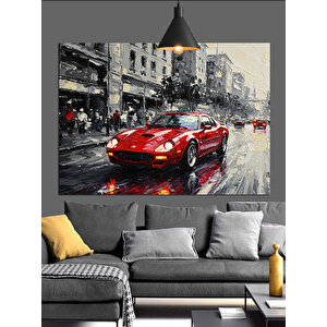 Yağmurlu Kırmızı Araba Dekoratif Kanvas - Mdf Ahşap Tablo 70x100 cm