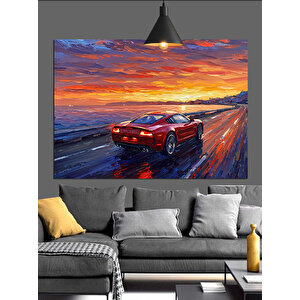 Kırmızı Spor Araba Dekoratif Kanvas - Mdf Ahşap Tablo 35x50 cm