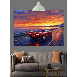 Kırmızı Spor Araba Dekoratif Kanvas - Mdf Ahşap Tablo