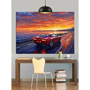 Kırmızı Spor Araba Dekoratif Kanvas - Mdf Ahşap Tablo
