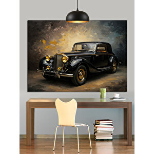 Koyu Fonlu Klasik Araba Dekoratif Kanvas - Mdf Ahşap Tablo