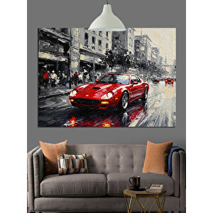 Yağmurlu Kırmızı Araba Dekoratif Kanvas - Mdf Ahşap Tablo 25x35 cm