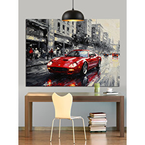 Yağmurlu Kırmızı Araba Dekoratif Kanvas - Mdf Ahşap Tablo 25x35 cm