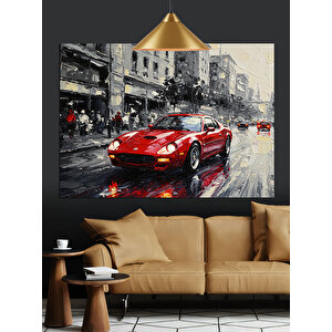 Yağmurlu Kırmızı Araba Dekoratif Kanvas - Mdf Ahşap Tablo