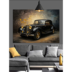 Koyu Fonlu Klasik Araba Dekoratif Kanvas - Mdf Ahşap Tablo 70x100 cm
