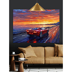 Kırmızı Spor Araba Dekoratif Kanvas - Mdf Ahşap Tablo 50x70 cm