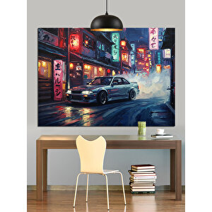 Gece Işıklarında Spor Araba Dekoratif Kanvas - Mdf Ahşap Tablo