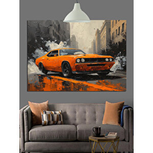 Turuncu Klasik Araba Dekoratif Kanvas - Mdf Ahşap Tablo 35x50 cm