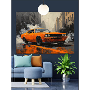 Turuncu Klasik Araba Dekoratif Kanvas - Mdf Ahşap Tablo