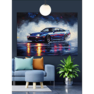 Yağmurda Parlayan Spor Araba Dekoratif Kanvas - Mdf Ahşap Tablo 50x70 cm
