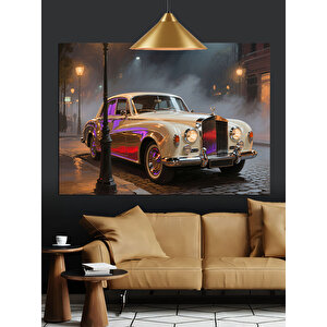 Yağmurlu Sokakta Klasik Araba Dekoratif Kanvas - Mdf Ahşap Tablo 70x100 cm